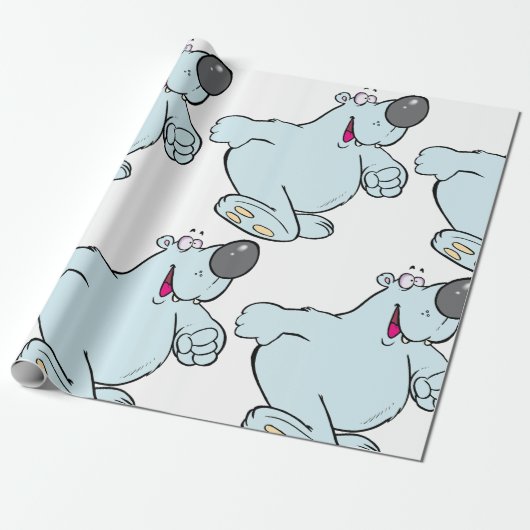 Funny Cartoon Polar Bär Niedlich Blauer Charakter Geschenkpapier (Ungerollt)