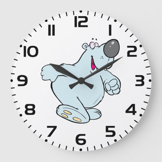Funny Cartoon Polar Bär Niedlich Blauer Charakter Große Wanduhr (Vorderseite)