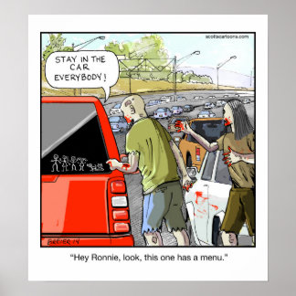 Funny Cartoon Poster - Zombie Minivan