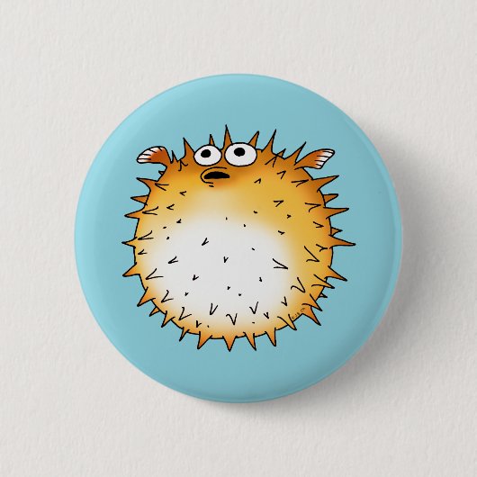 Funny Cartoon Puffer Fish Design Button (Vorderseite)