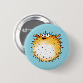 Funny Cartoon Puffer Fish Design Button (Vorne & Hinten)
