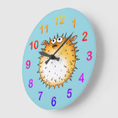 Funny Cartoon Puffer Fish Design Große Wanduhr (Winkel)