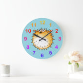 Funny Cartoon Puffer Fish Design Große Wanduhr (Zuhause)