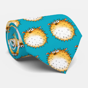 Funny Cartoon Puffer Fish Design Krawatte