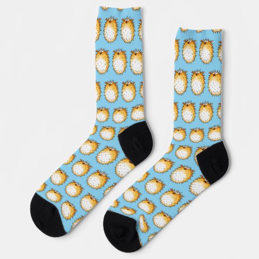 Funny Cartoon Puffer Fish Design Socken (Linkes Detail)
