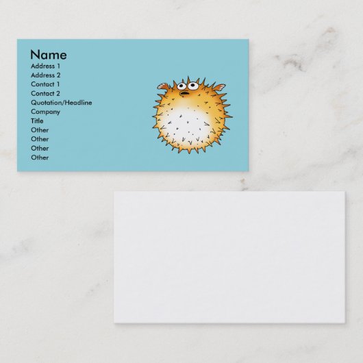 Funny Cartoon Puffer Fish Design Visitenkarte (Vorne/Hinten)