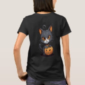 Funny Cartoon Pumpkin mit Katze T-Shirt (Rückseite)