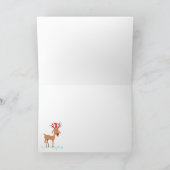 Funny Cartoon Reindeer Dei Weihnachtsmannmütze Karte (Innenseite)