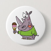 Funny Cartoon Rhino Eating Ice Süße Tier Button (Vorderseite)