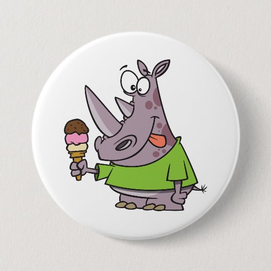 Funny Cartoon Rhino Eating Ice Süße Tier Button (Vorderseite)