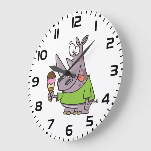 Funny Cartoon Rhino Eating Ice Süße Tier Große Wanduhr (Winkel)