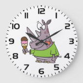 Funny Cartoon Rhino Eating Ice Süße Tier Große Wanduhr (Vorderseite)