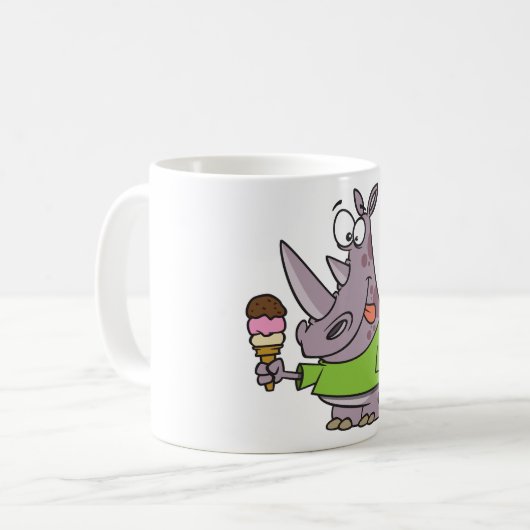 Funny Cartoon Rhino Eating Ice Süße Tier Kaffeetasse (Vorderseite Links)