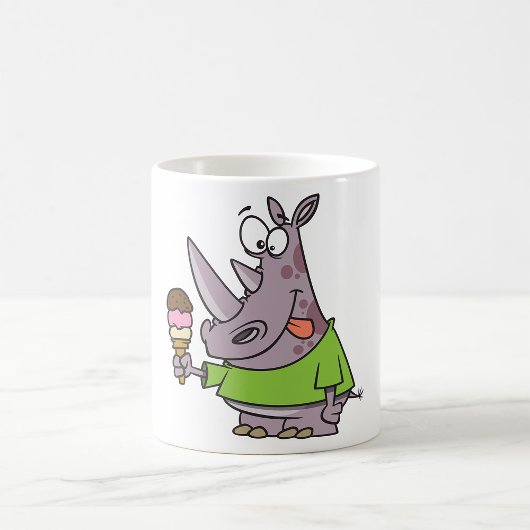 Funny Cartoon Rhino Eating Ice Süße Tier Kaffeetasse