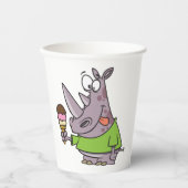 Funny Cartoon Rhino Eating Ice Süße Tier Pappbecher (Vorderseite)