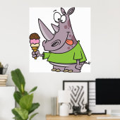 Funny Cartoon Rhino Eating Ice Süße Tier Poster (Heimbüro)