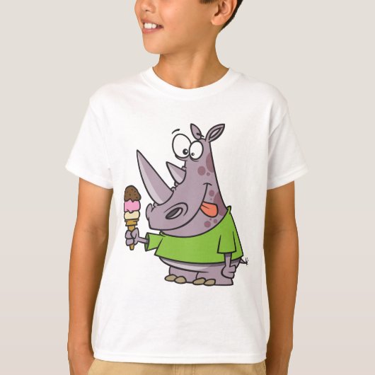 Funny Cartoon Rhino Eating Ice Süße Tier T-Shirt (Vorderseite)