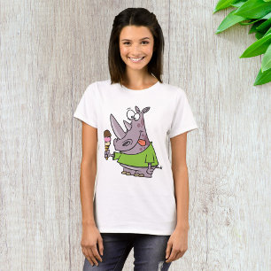 Funny Cartoon Rhino Eating Ice Süße Tier T-Shirt