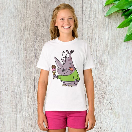 Funny Cartoon Rhino Eating Ice Süße Tier T-Shirt