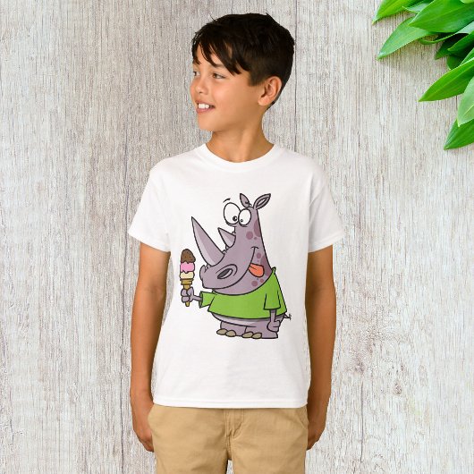 Funny Cartoon Rhino Eating Ice Süße Tier T-Shirt