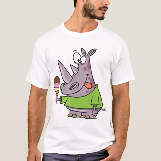 Funny Cartoon Rhino Eating Ice Süße Tier T-Shirt (Vorderseite)