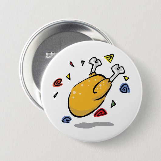 Funny Cartoon Roast Chicken Falling Button (Vorne & Hinten)