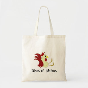 Funny Cartoon Rooster mit Sprichwort Tragetasche