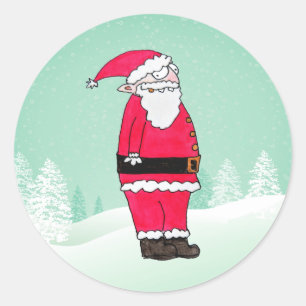 Funny Cartoon Santa Claus Runder Aufkleber