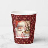 Funny Cartoon Santa Rudolph Holiday Paper Cups Pappbecher (Vorderseite)