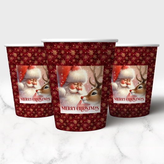 Funny Cartoon Santa Rudolph Holiday Paper Cups Pappbecher