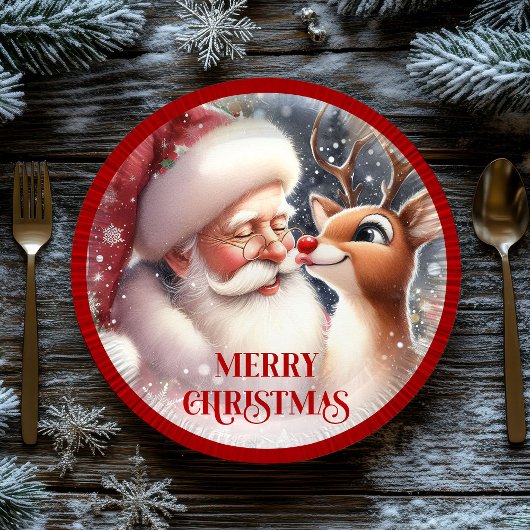 Funny Cartoon Santa Rudolph Kids Christmas Plates Pappteller