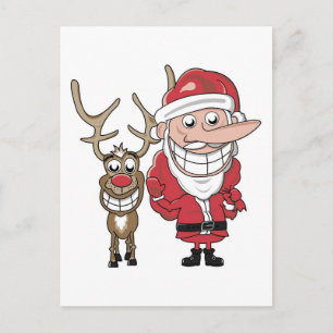 Funny Cartoon Santa und Rudolph Feiertagspostkarte
