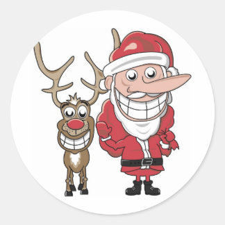 Funny Cartoon Santa und Rudolph Runder Aufkleber