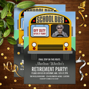 Funny Cartoon School Bus Driver Retirement Party Einladung
