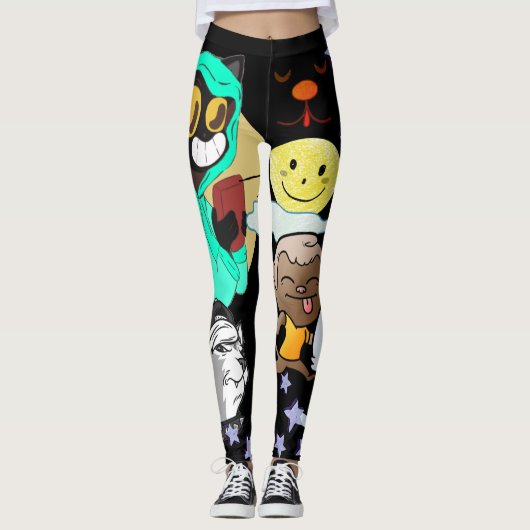 Funny Cartoon schwarz-gelb-grüne Sterne Leggings (Vorderseite)
