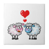 Funny Cartoon Sheeps, Hochzeitpaar Fliese (Vorderseite)
