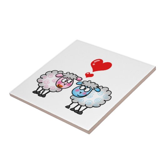 Funny Cartoon Sheeps, Hochzeitpaar Fliese (Seite)