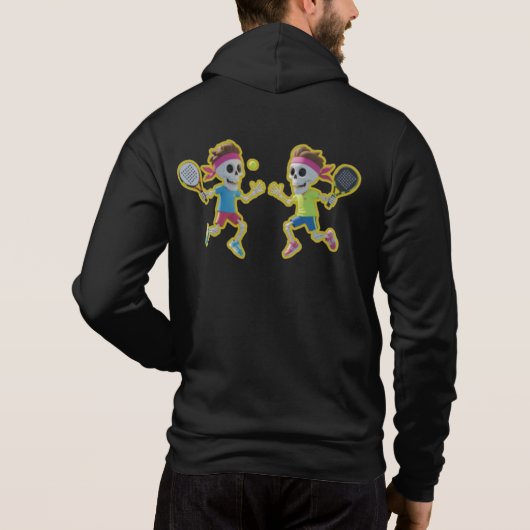 Funny Cartoon Skeletons Playing Padel Tennis – 3D Hoodie (Rückseite)