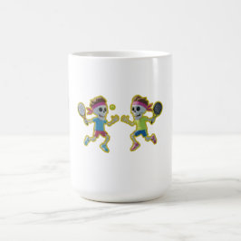 Funny Cartoon Skeletons Playing Padel Tennis – 3D Kaffeetasse