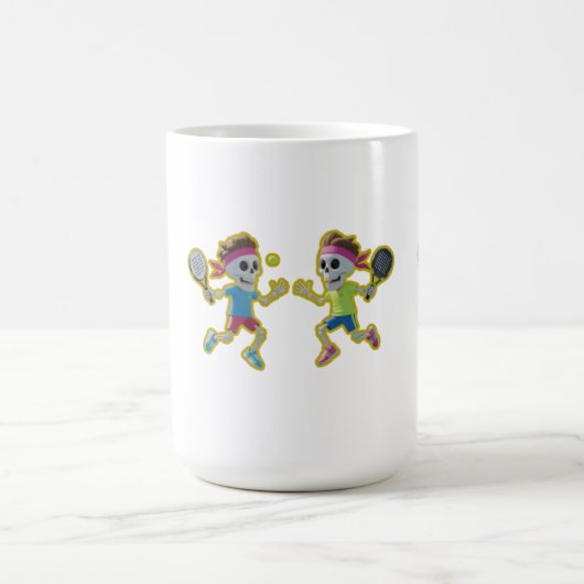 Funny Cartoon Skeletons Playing Padel Tennis – 3D  Kaffeetasse (Mittel)
