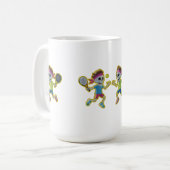 Funny Cartoon Skeletons Playing Padel Tennis – 3D Kaffeetasse (Vorderseite Links)