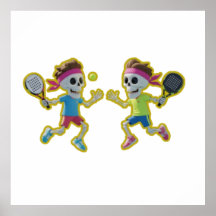 Funny Cartoon Skeletons Playing Padel Tennis – 3D