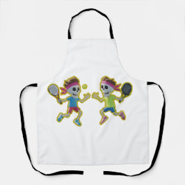 Funny Cartoon Skeletons Playing Padel Tennis – 3D Schürze