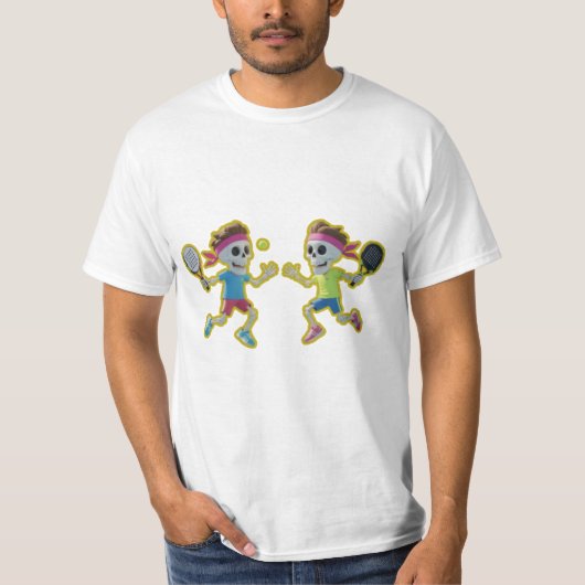 Funny Cartoon Skeletons Playing Padel Tennis – 3D T-Shirt (Vorderseite)