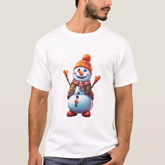 Funny Cartoon Snowman T-Shirt (Vorderseite)
