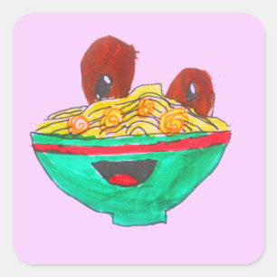 Funny Cartoon Spaghetti Fleischbällchen Kunst Quadratischer Aufkleber