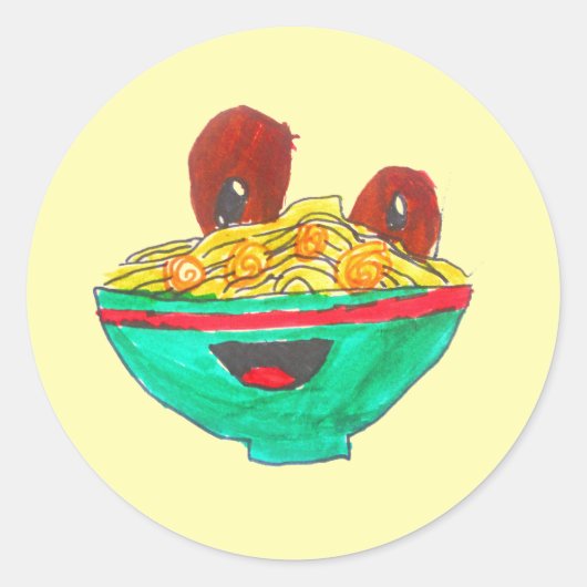 Funny Cartoon Spaghetti Fleischbällchen Kunst Runder Aufkleber (Vorderseite)
