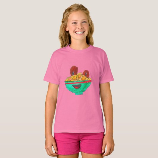Funny Cartoon Spaghetti Fleischbällchen Kunst T-Shirt (Vorne ganz)