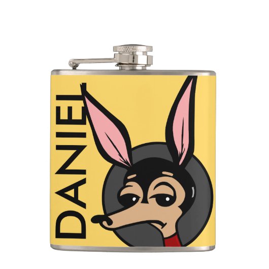 FUNNY CARTOON STYLE DOG VINYL WRAPPY FLASK FLACHMANN (Vorderseite)