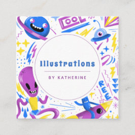 Funny Cartoon Style Illustration Graphic Designer Quadratische Visitenkarte